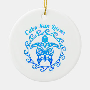 Ocean Blue Tribal Turtle Cabo San Lucas Julgransprydnad Keramik