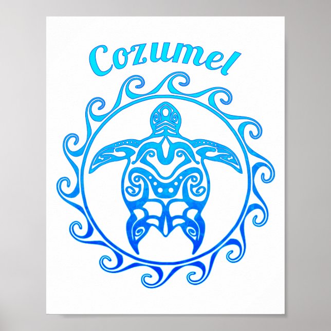 Ocean Blue Tribal Turtle Cozumel Poster (Framsidan)