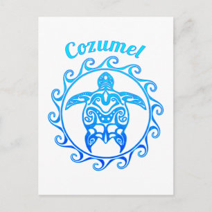 Ocean Blue Tribal Turtle Cozumel Vykort
