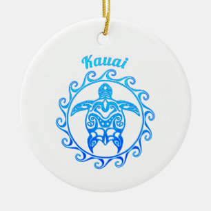 Ocean Blue Tribal Turtle Kauai Julgransprydnad Keramik