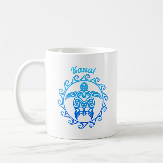 Ocean Blue Tribal Turtle Kauai Kaffemugg (Vänster)
