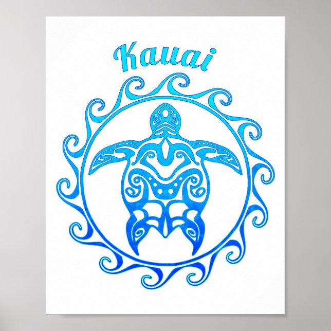Ocean Blue Tribal Turtle Kauai Poster (Framsidan)