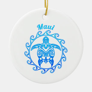 Ocean Blue Tribal Turtle Maui Julgransprydnad Keramik