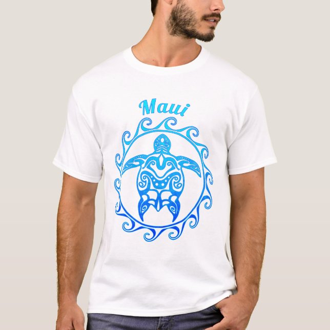 Ocean Blue Tribal Turtle Maui T Shirt (Framsida)