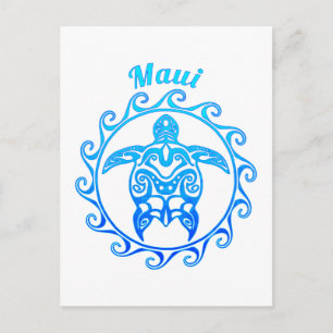Ocean Blue Tribal Turtle Maui Vykort