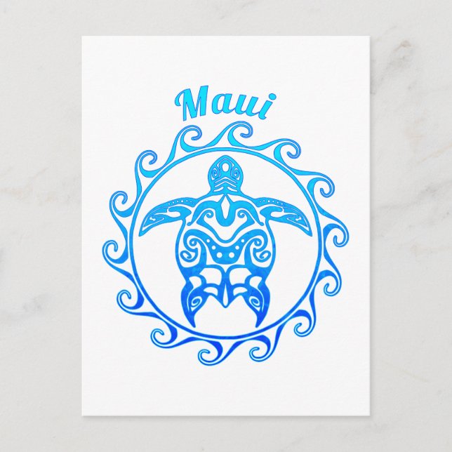 Ocean Blue Tribal Turtle Maui Vykort (Framsida)