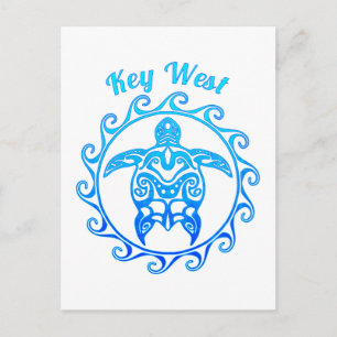 Ocean Blue Tribal Turtle Nyckel Väster Vykort