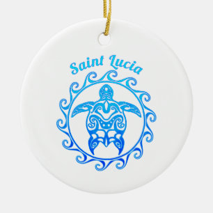 Ocean Blue Tribal Turtle Saint Lucia Julgransprydnad Keramik