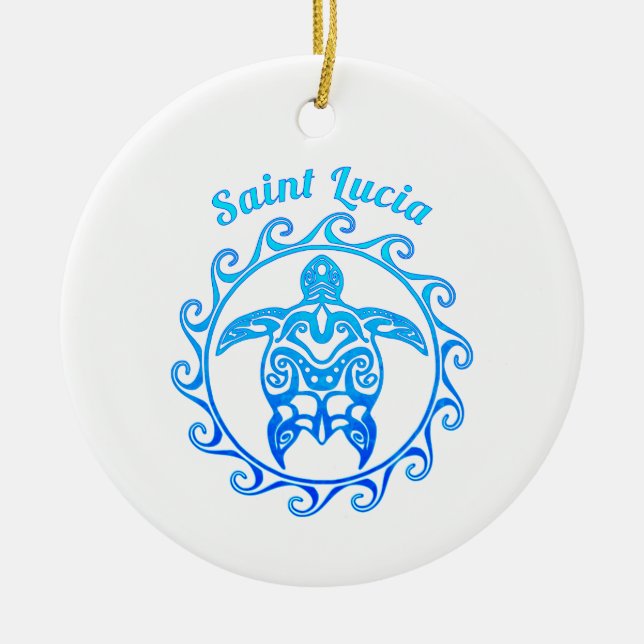 Ocean Blue Tribal Turtle Saint Lucia Julgransprydnad Keramik (Framsidan)