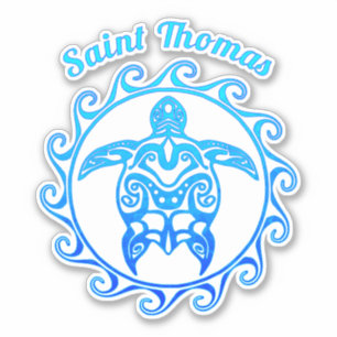Ocean Blue Tribal Turtle Saint Thomas Klistermärken