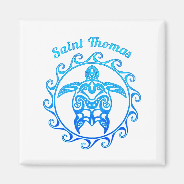 Ocean Blue Tribal Turtle Saint Thomas Magnet (Framsidan)