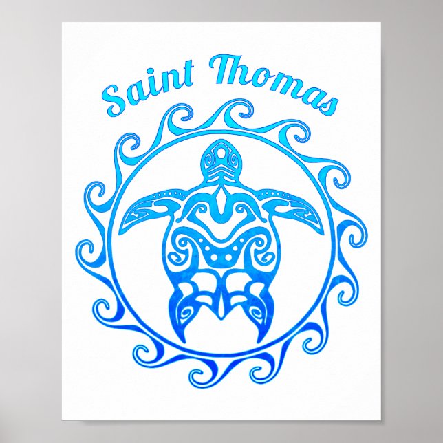 Ocean Blue Tribal Turtle Saint Thomas Poster (Framsidan)