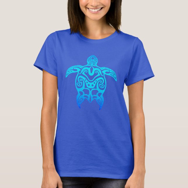 Ocean Blue Tribal Turtle T Shirt (Framsida)