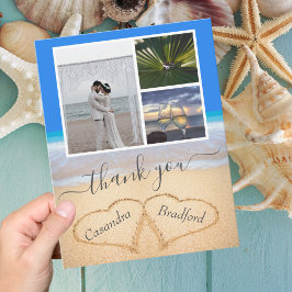 Ocean Blue Tropical Beach Hearts in Sand Bröllop Tack Kort