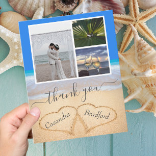 Ocean Blue Tropical Beach Hearts in Sand Bröllop Tack Kort