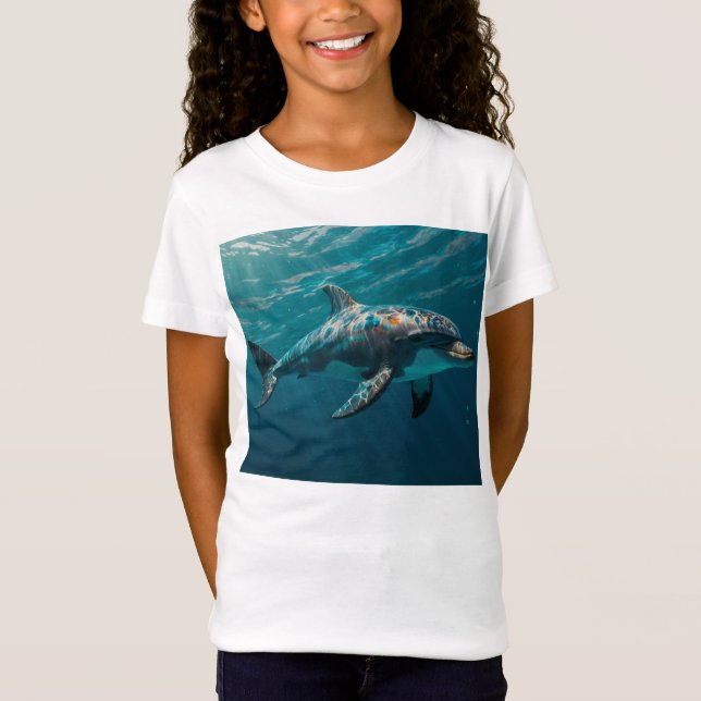 Ocean Blue Underwater Dolphin Portrait T Shirt (Framsida)