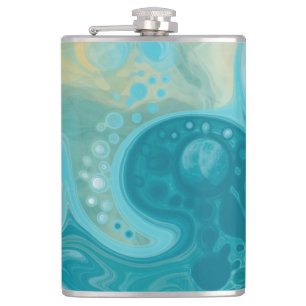 Ocean Blue Vågar och Sandy Brown Fluid Art Fickplunta