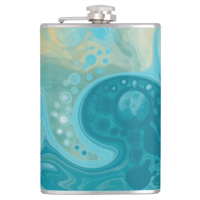 Ocean Blue Vågar och Sandy Brown Fluid Art Fickplunta (Framsidan)