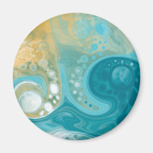 Ocean Blue Vågar och Sandy Brown Fluid Art   Magnet