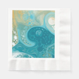 Ocean Blue Vågar och Sandy Brown Fluid Art Pappersservett