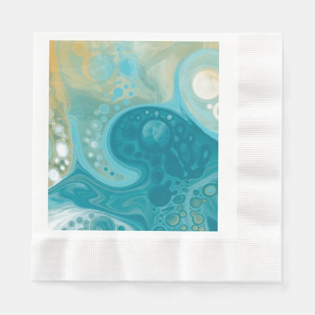 Ocean Blue Vågar och Sandy Brown Fluid Art Pappersservett (Framsidan)