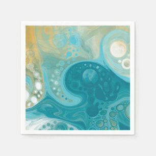 Ocean Blue Vågar och Sandy Brown Fluid Art Pappersservett