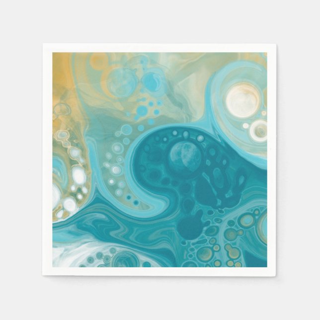 Ocean Blue Vågar och Sandy Brown Fluid Art Pappersservett (Framsidan)