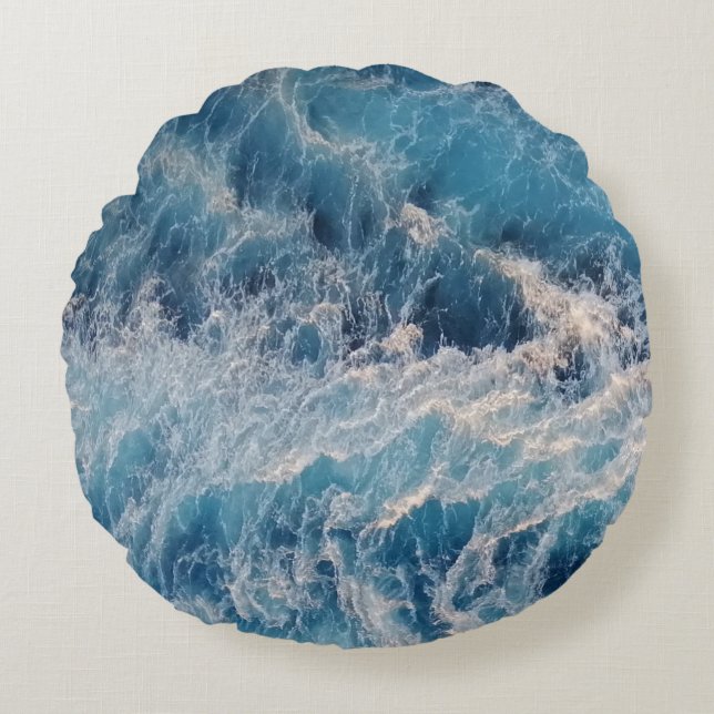 Ocean Blue Vågar Rund Kudde (Framsidan)