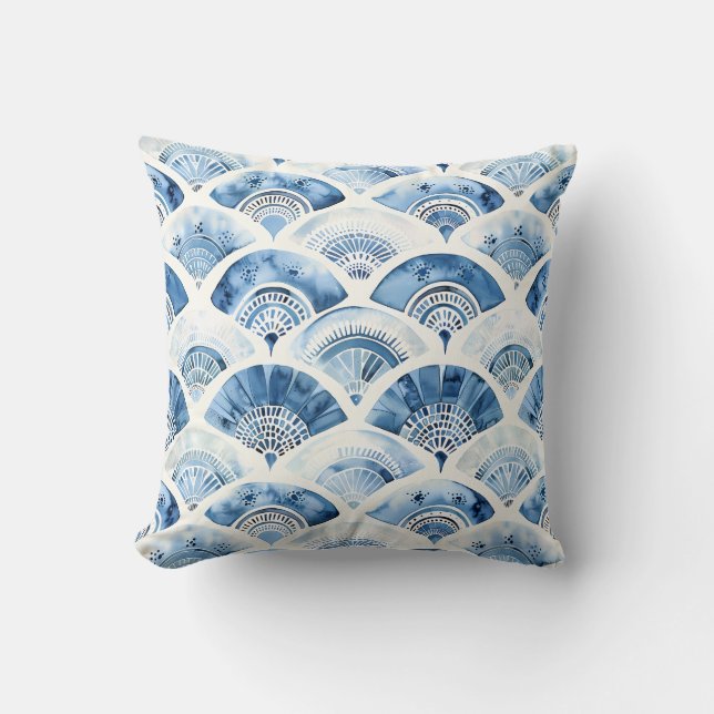 Ocean Blue Watercolor Geometric Gradient Art Deco Kudde (Framsida)