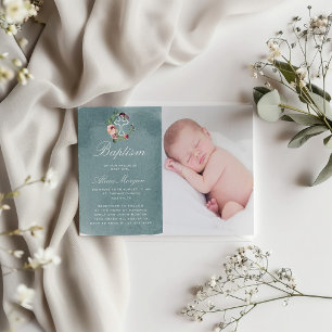 Ocean Blue Watercolor Marsala Blommigt Baptism Inbjudningar