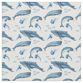Ocean Blue Whale Jellyfish Mönster Tyg