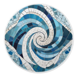 Ocean Blue Whirl Swirly Sea Abstrakt Faux Mosaic Knopp