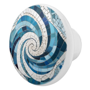 Ocean Blue Whirl Swirly Sea Abstrakt Faux Mosaic Knopp