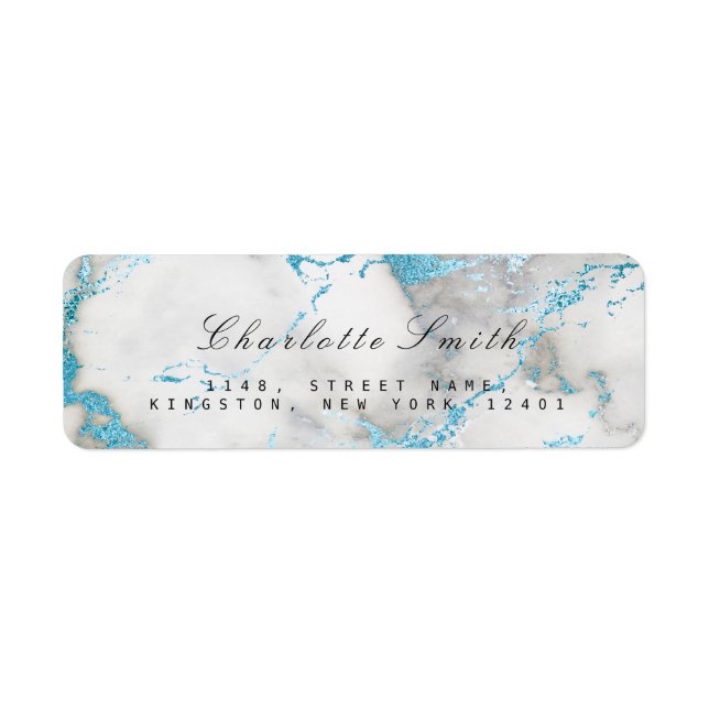 Ocean Blue White Marble Returetiketters Returadress Etikett (Framsidan)