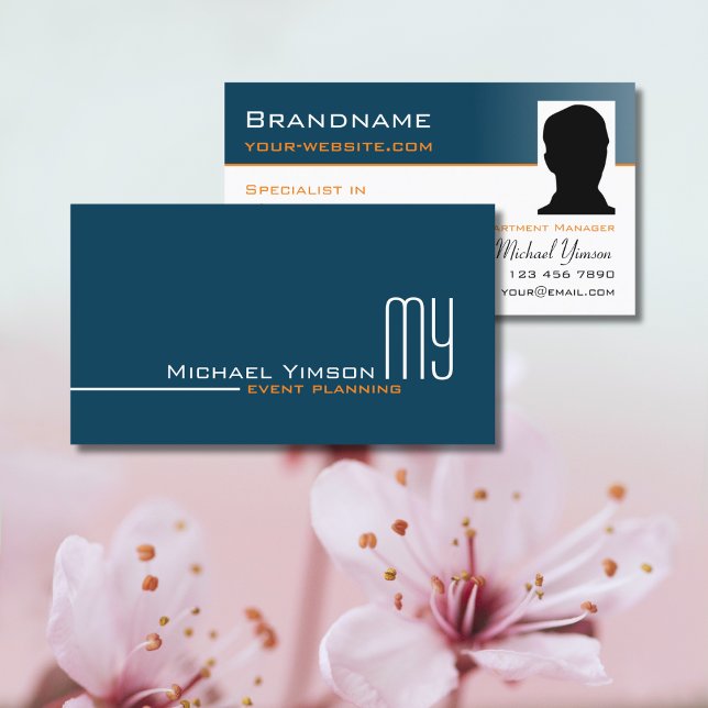 Ocean Blue White Simple med Monogram och Photo Visitkort (Skapare uppladdad)