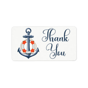 Ocean Boat Anchor Blue Red Nautical Tack Adressetikett