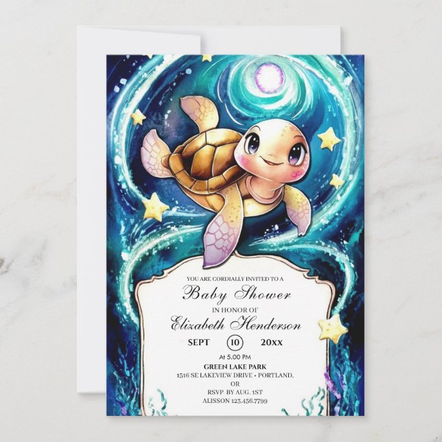 Ocean Boho Turtle Baby Shower Inbjudningar (Framsida)