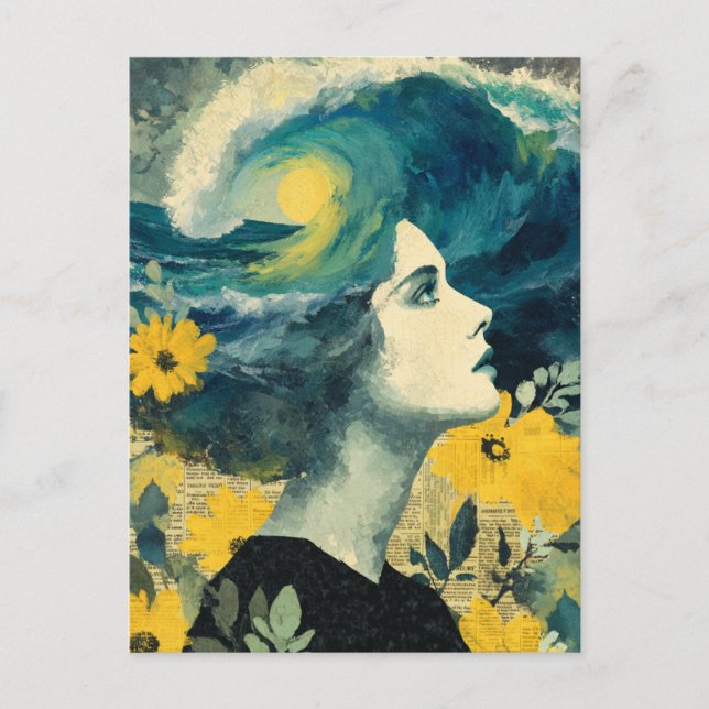 Ocean Brain Vågar blandade media Collage Vykort (Framsida)