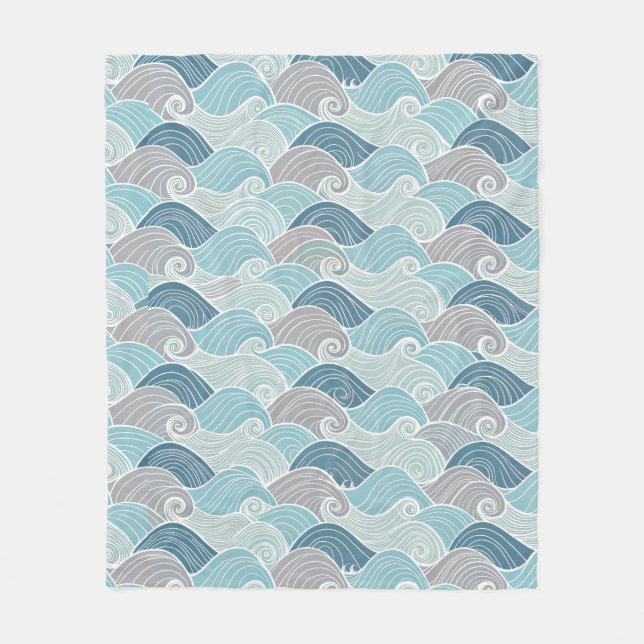 Ocean Breeze Blue & Grey Wave Fleece Throw (Framsidan)