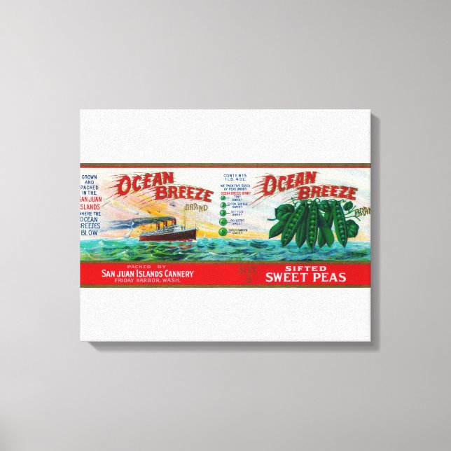 Ocean Breeze Sweet Peas Label Canvastryck (Framsida)
