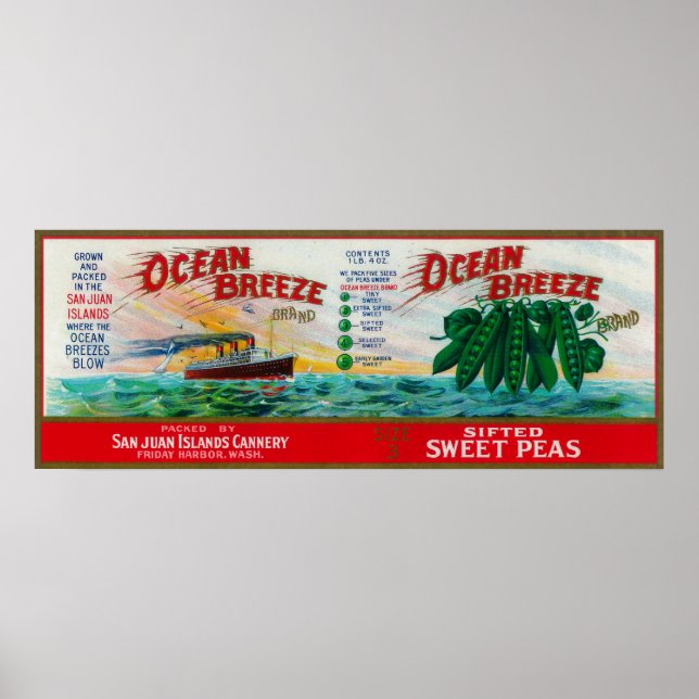 Ocean Breeze Sweet Peas Label Poster (Framsidan)
