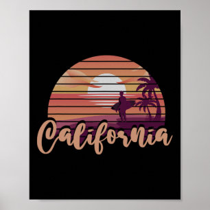 Ocean Cali Palmer Surfing Ca Havsstrand Retro C Poster