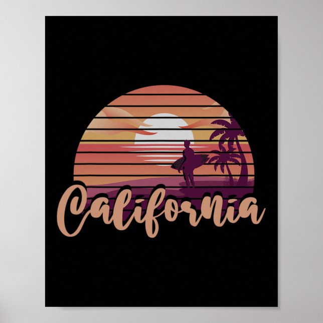 Ocean Cali Palmer Surfing Ca Havsstrand Retro C Poster (Framsidan)