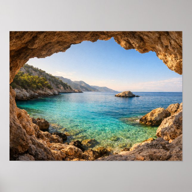 Ocean Cave View Mediterranean Poster - Turquoise (Framsidan)