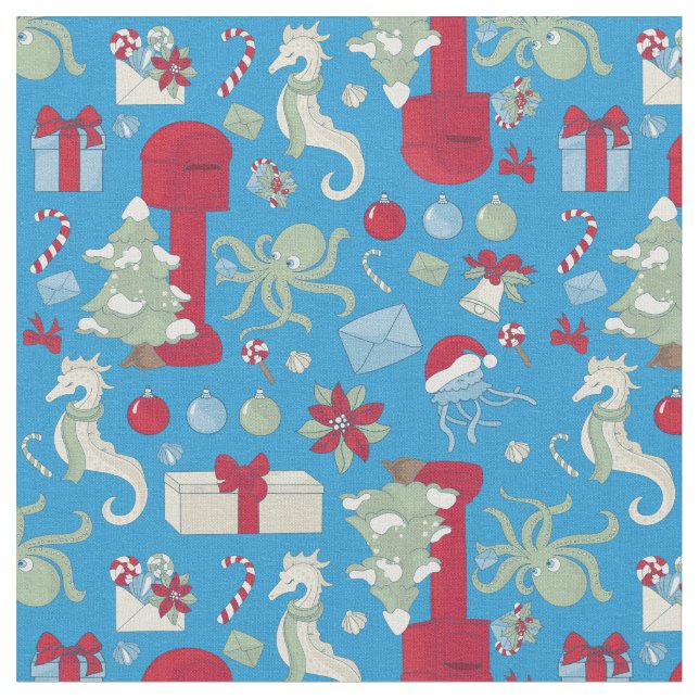 ocean christmas octopus mailbox santa jellyfish tyg (Närbild)