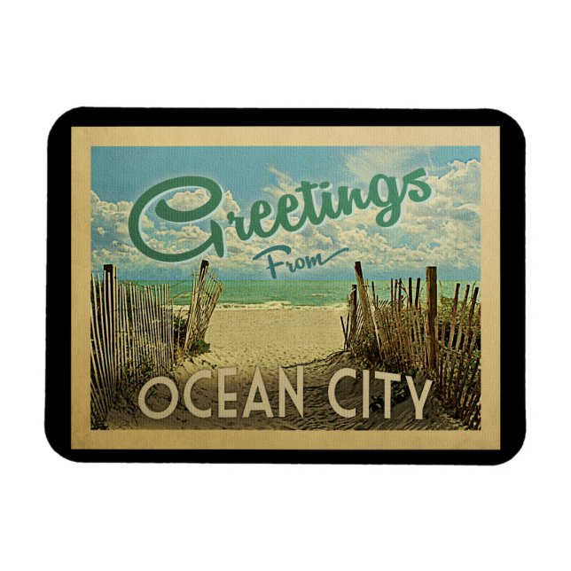 Ocean City Beach Vintage resor Magnet (Horisontell)