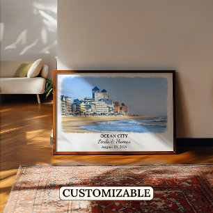 Ocean City Maryland Affisch, Akvarell, Anpassad Poster