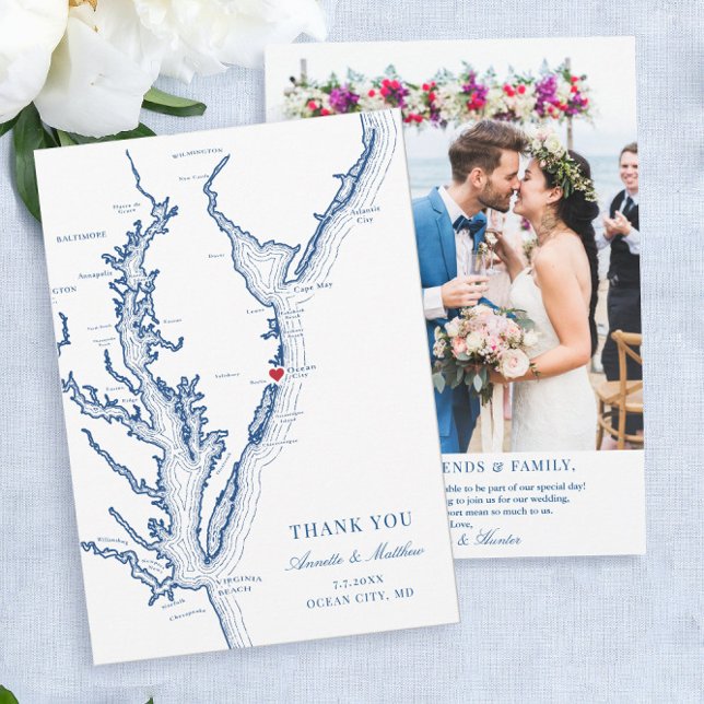 Ocean City Maryland Bröllop - platta tackkort Tack Kort (These Ocean City Maryland photo thank you cards are perfect for your Maryland destination wedding
)