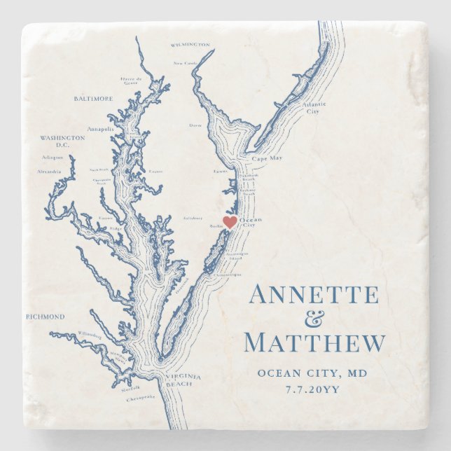 Ocean City Maryland Destination Wedding Favor Stenunderlägg (Framsidan)