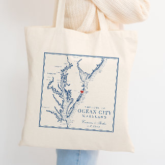 Ocean City Maryland Elegant Navy Bröllops Välkomst Tygkasse